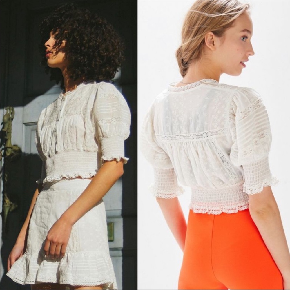 UO Victorian Smocked Eyelet Blouse